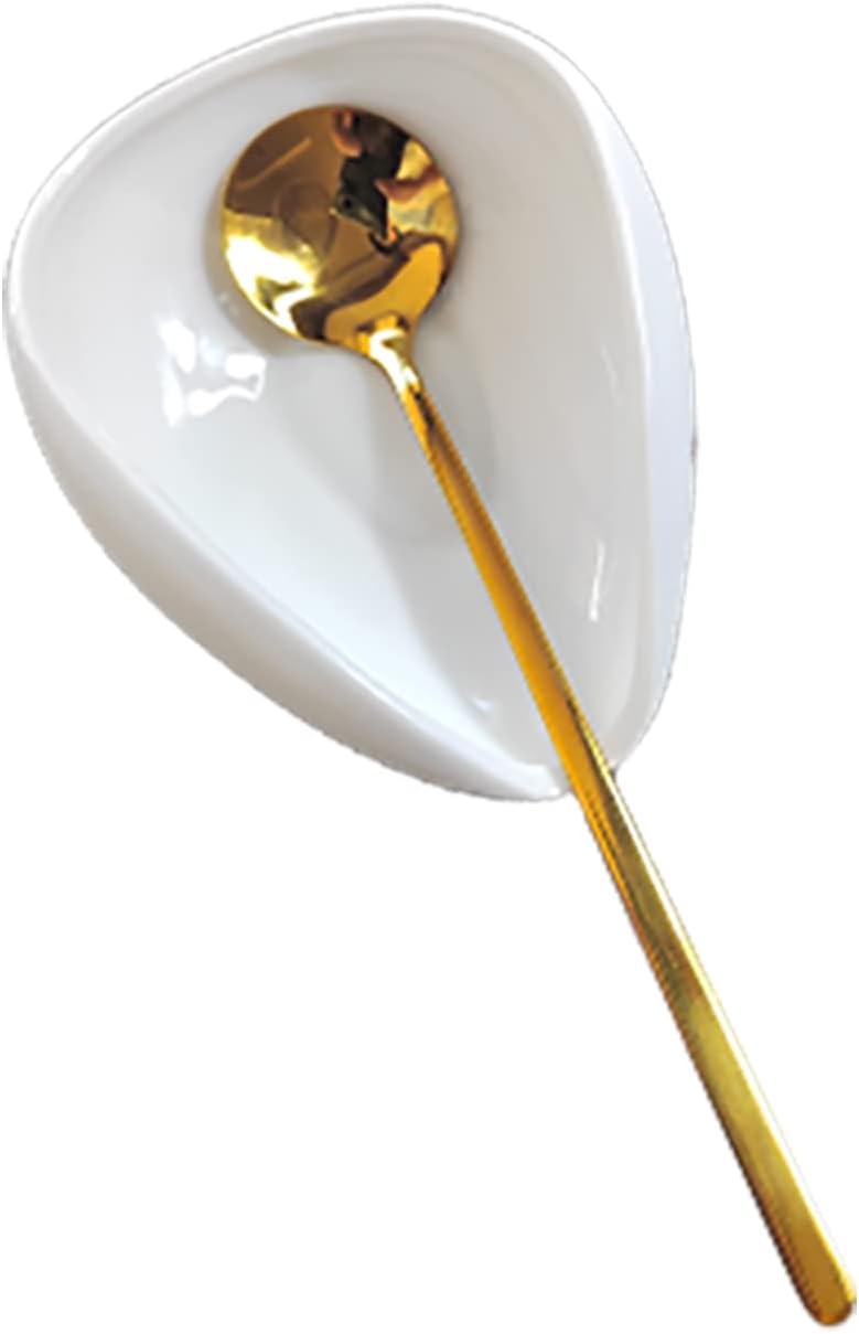 PFCTRJR Coffee Spoon Rest, Mini Coffee Spoon Holder, Small Ceramic Spoon Rest for Coffee Stirrers, Teaspoon, Bar Spoon, Coffee Bar Accessories, Coffee Station (Ture white+Gold Spoon) - Image 1