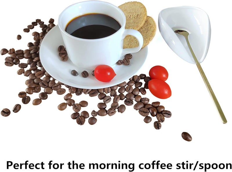 PFCTRJR Coffee Spoon Rest, Mini Coffee Spoon Holder, Small Ceramic Spoon Rest for Coffee Stirrers, Teaspoon, Bar Spoon, Coffee Bar Accessories, Coffee Station (Ture white+Gold Spoon) - Image 2