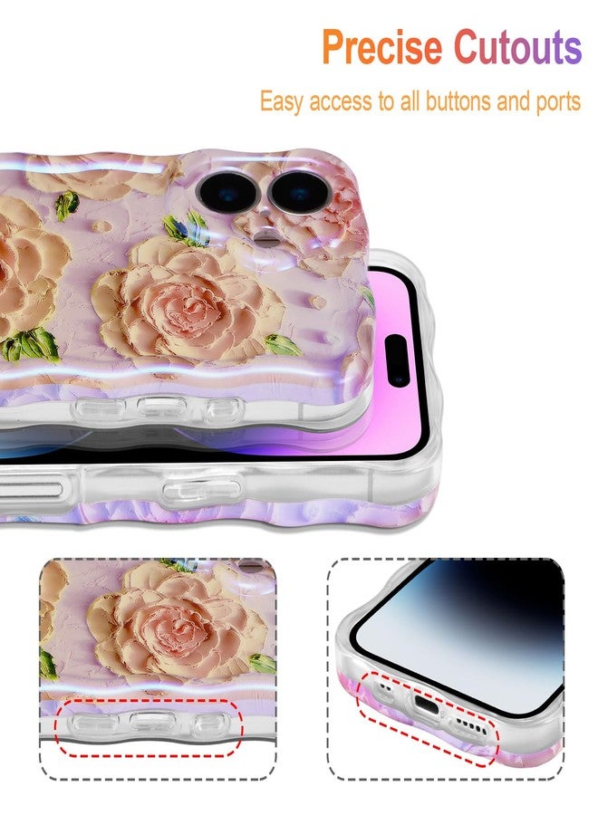 EYZUTAK جراب EYZUTAK لهاتف iPhone 17، بنمط زهور زيتية ملونة بتصميم ريترو لامع، وحواف مموجة لطيفة، غطاء هاتف أنيق ومتين من مادة TPU، مناسب للفتيات والسيدات - لون الفاوانيا الوردية - Image 5