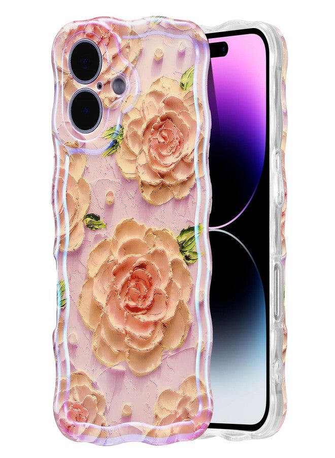 EYZUTAK جراب EYZUTAK لهاتف iPhone 17، بنمط زهور زيتية ملونة بتصميم ريترو لامع، وحواف مموجة لطيفة، غطاء هاتف أنيق ومتين من مادة TPU، مناسب للفتيات والسيدات - لون الفاوانيا الوردية - Image 1