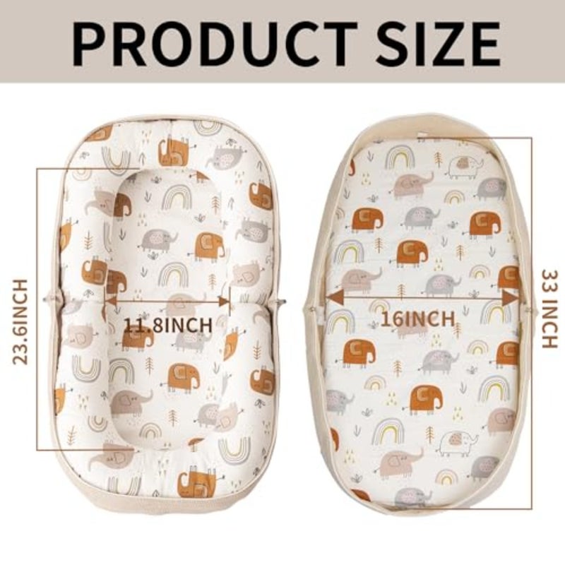 Baby Lounger, Foldable Infant Nest Pillow with Soft Memory Foam Mat, Cover with Adorable Pattern, Converts to Backpack for Easy Travel, Suit for 0-12 Months Infant - Image 5