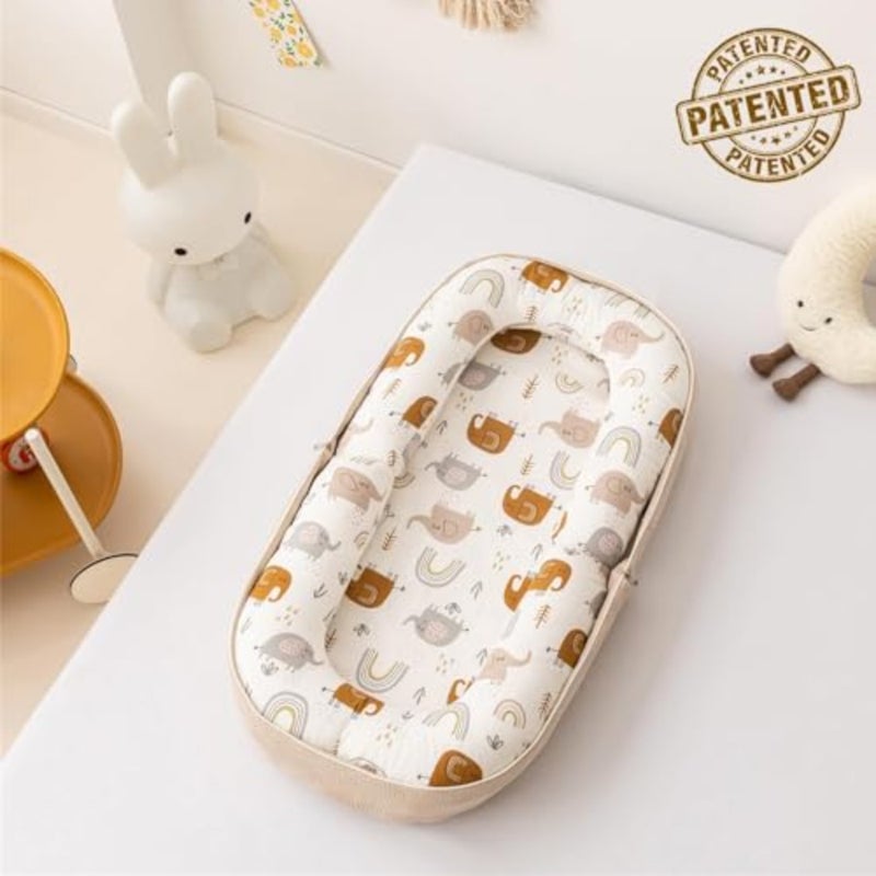 Baby Lounger, Foldable Infant Nest Pillow with Soft Memory Foam Mat, Cover with Adorable Pattern, Converts to Backpack for Easy Travel, Suit for 0-12 Months Infant - Image 2