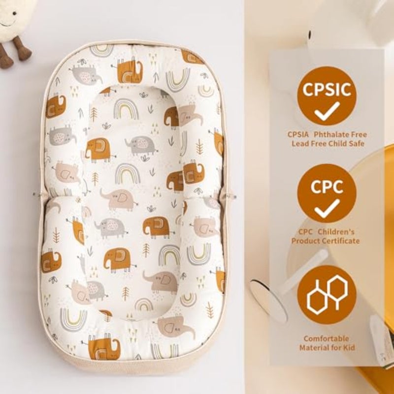 Baby Lounger, Foldable Infant Nest Pillow with Soft Memory Foam Mat, Cover with Adorable Pattern, Converts to Backpack for Easy Travel, Suit for 0-12 Months Infant - Image 4