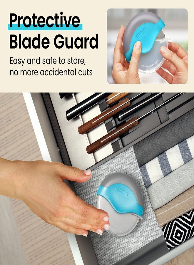 كيتشي قطاعة بيتزا كيتشي بعجلة واقٍ للشفرة، قطاعة بيتزا مريحة (أزرق) - Image 4