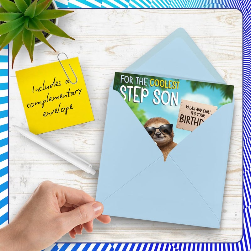 Stuff4 Step Son Birthday Card - Chilled Out Sloth - Happy Birthday Card for Step Son from Dad Mom  5.7 Inch Bright and Colourful Bday Greeting Cards - Image 5