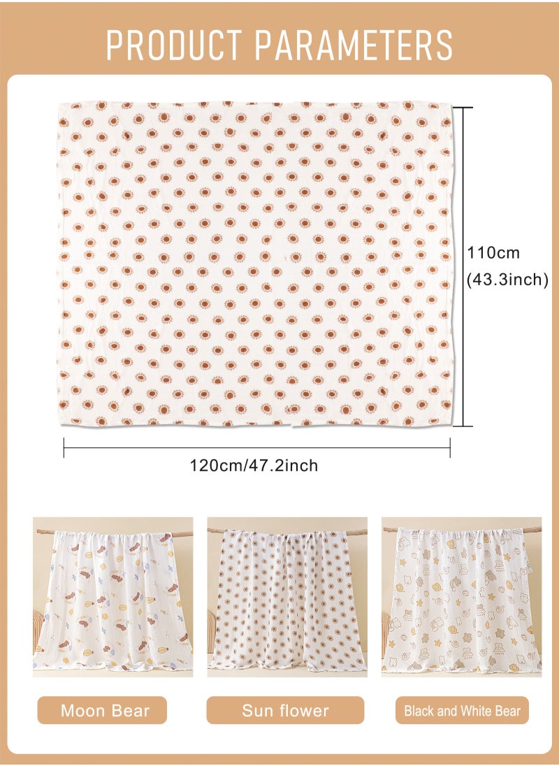 URbazaar 3 Pack Baby Blankets soft Bamboo Baby Muslin Swaddle Blankets Premium Knit Baby Burp Cloth Muslin Baby Muslin Blankets 110*120cm  - Image 2
