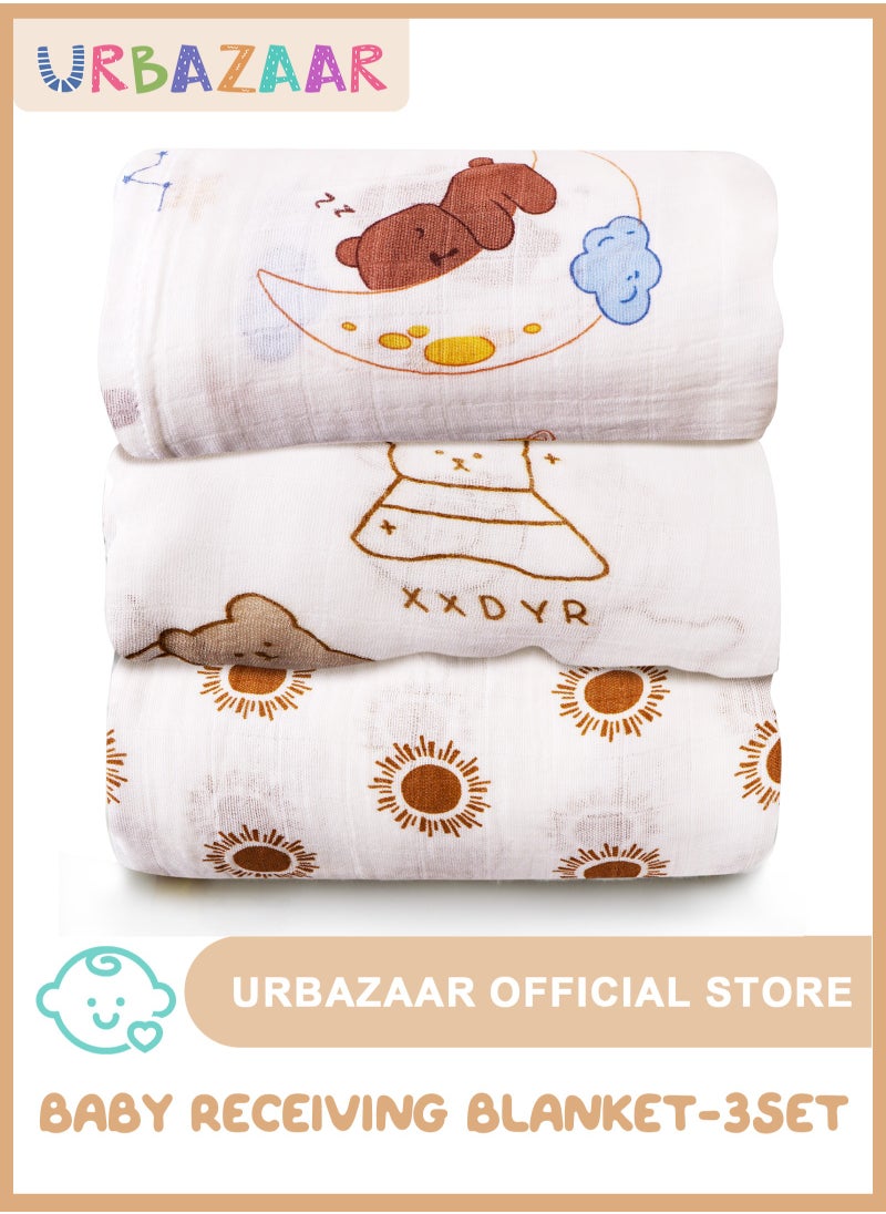 URbazaar 3 Pack Baby Blankets soft Bamboo Baby Muslin Swaddle Blankets Premium Knit Baby Burp Cloth Muslin Baby Muslin Blankets 110*120cm  - Image 1