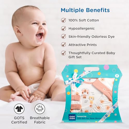 Mee Mee New Born Baby Gift Set | Soft Cotton Clothing Essentials for Infants/Baby Girls, Boys | Baby Shower Clothing Hamper (4 Pieces, Orange)| Ideal Gift for New Born Baby - Image 5