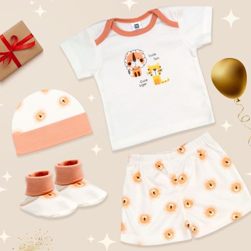 Mee Mee New Born Baby Gift Set | Soft Cotton Clothing Essentials for Infants/Baby Girls, Boys | Baby Shower Clothing Hamper (4 Pieces, Orange)| Ideal Gift for New Born Baby - Image 3