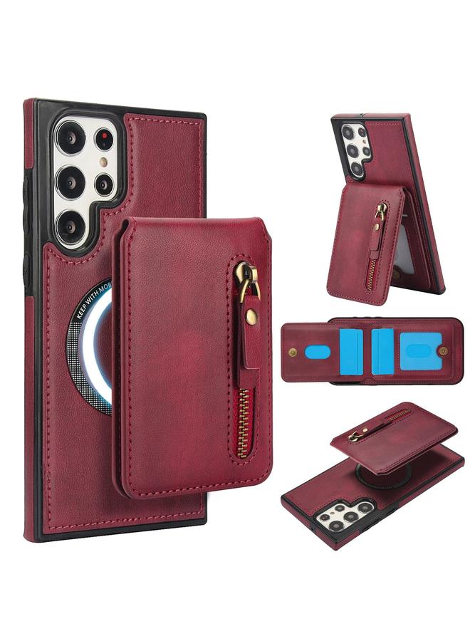 اس-توب جراب لهاتف Samsung Galaxy S22 Ultra 5G بسحاب ومحفظة MagSafe مقسمة من الجلد الخلفي - Image 1