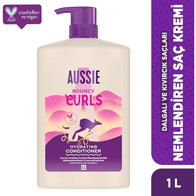 Aussie BOUNCY CURLS HYDRATING CONDITIONER 1000 ML, DAILY MOISTURISING TREATMENT FOR WAVY AND CURLY HAIR, WITH JOJOBA, COCONUT AND AUSTRALIAN MACADAMIA NUTS, VEGAN AND CRUELTY FREE - Image 3