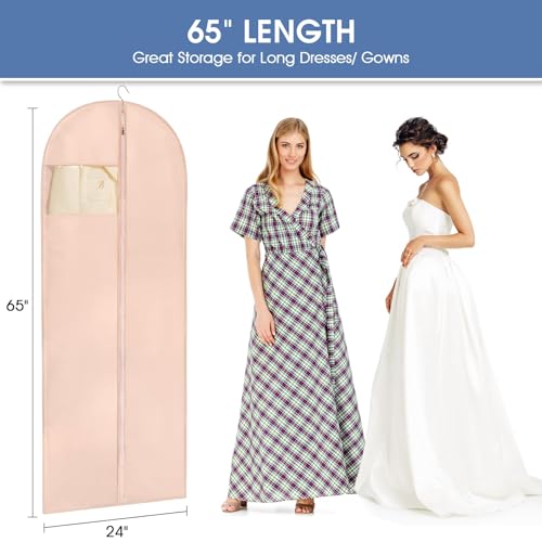 Perber Dress Bags for Gowns, 65'' Pink Garment Bags for Hanging Clothes, Dress Garment Bag Women, Long Dress Cover with Clear Window for Dresses, Coats, Uniforms（2 Pack） - Image 2