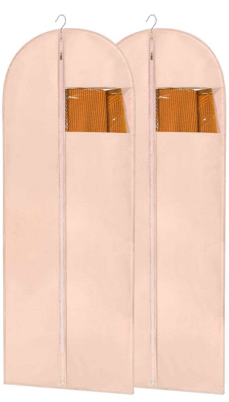 Perber Dress Bags for Gowns, 65'' Pink Garment Bags for Hanging Clothes, Dress Garment Bag Women, Long Dress Cover with Clear Window for Dresses, Coats, Uniforms（2 Pack） - Image 1