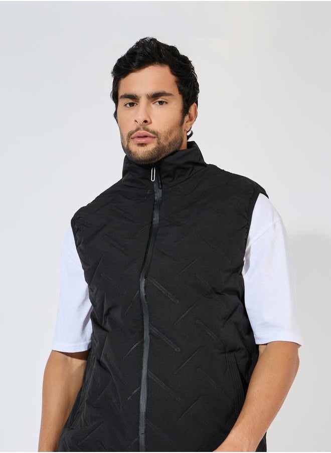 Styli - Diagonal Quilted Sleeveless Puffer Jacket with Welt Pockets - Image 1