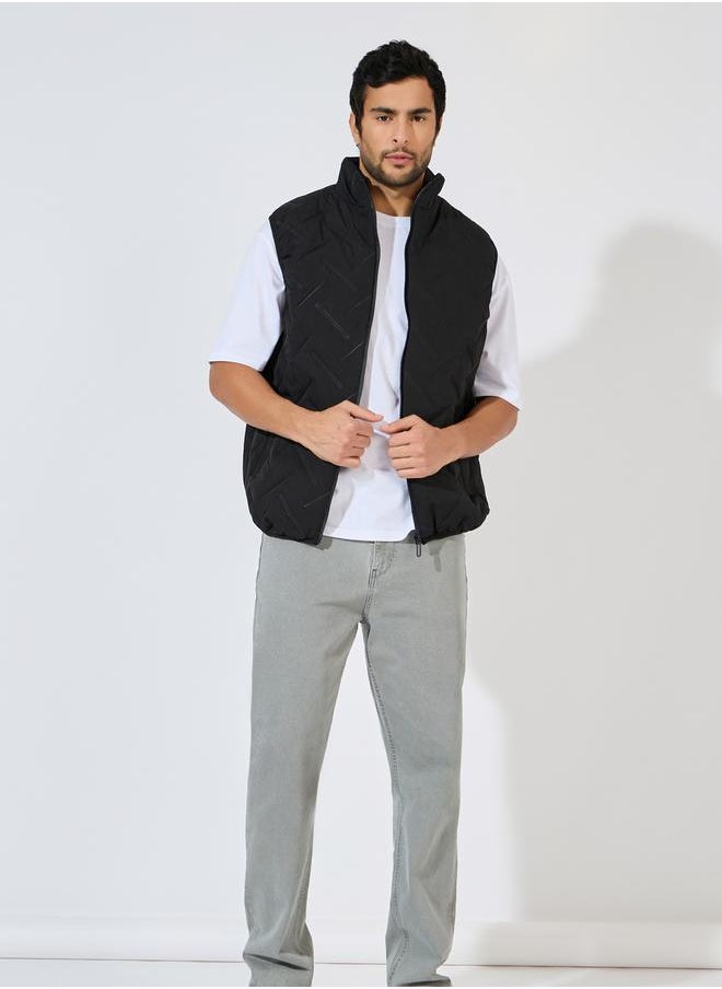 Styli - Diagonal Quilted Sleeveless Puffer Jacket with Welt Pockets - Image 1