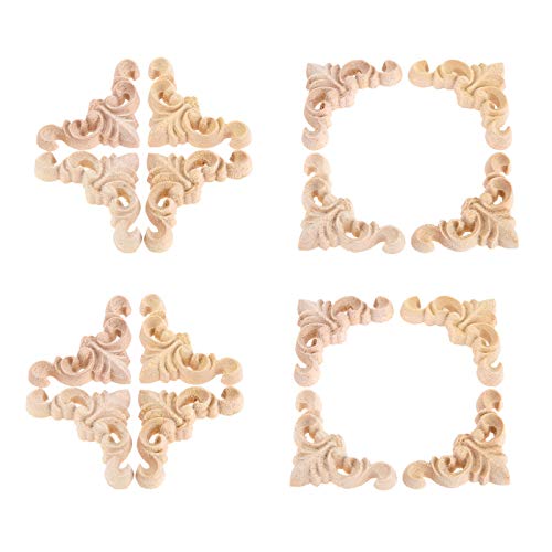 MUXSAM 16Pcs Furniture Onlay Applique Frame for Home  4x4cm/1.57""x1.57""  Unpainted Woodcarving Corner Decal Cabinet Door Wall Ceiling Dresser