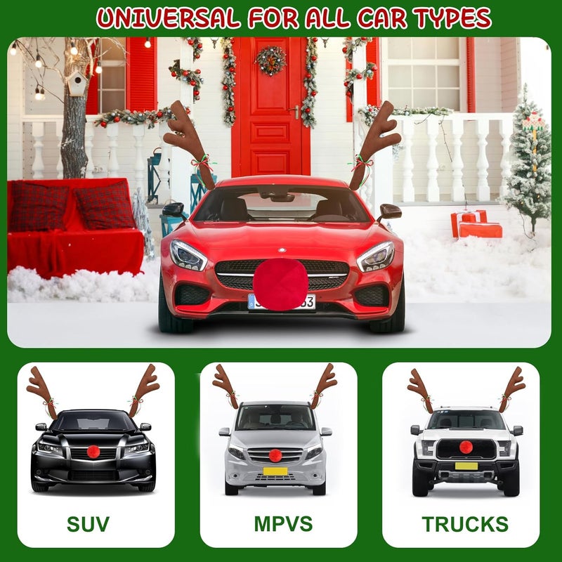 Hydencamm Car Reindeer Antler Kit Nose, Car Reindeer Antlers Christmas for Car Window Roof-Top & Front Grille, Auto Reindeer Antler and Nose Kit Decoration Set for Car SUV Van Truck by - Image 2