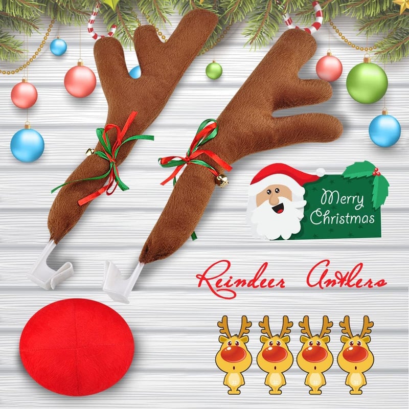 Hydencamm Car Reindeer Antler Kit Nose, Car Reindeer Antlers Christmas for Car Window Roof-Top & Front Grille, Auto Reindeer Antler and Nose Kit Decoration Set for Car SUV Van Truck by - Image 5