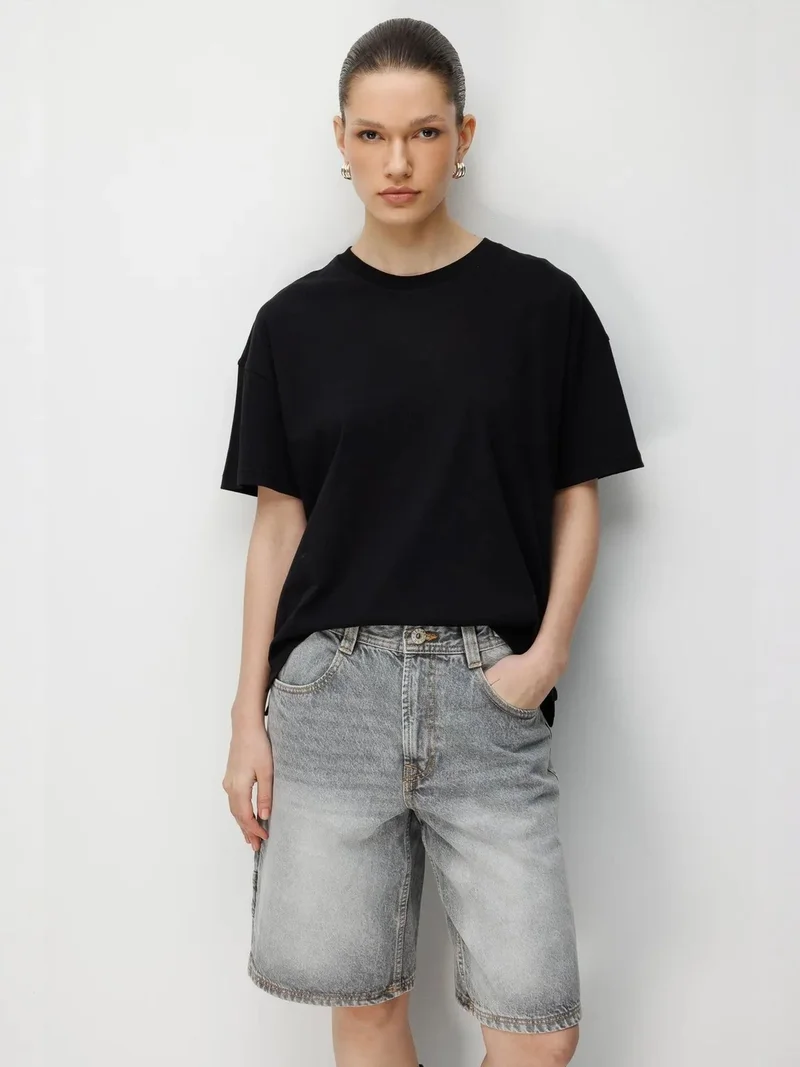 Mixray White MIXRAY Oversized Ribbed Crew Neck Two-Piece T-Shirt Set for Women | Best Price UAE
