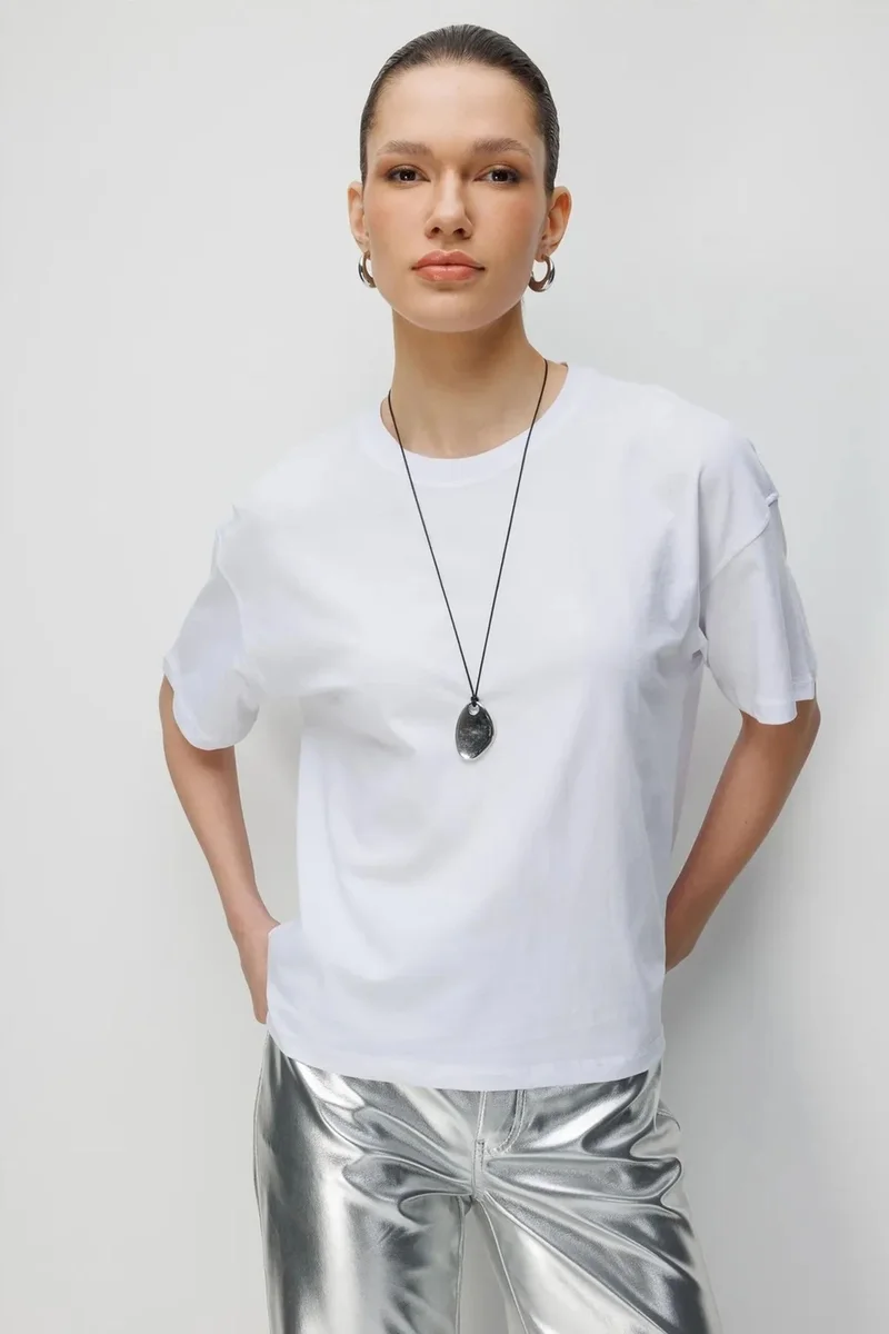 ميكسراي MIXRAY Oversized Ribbed Crew Neck Two-Piece T-Shirt Set