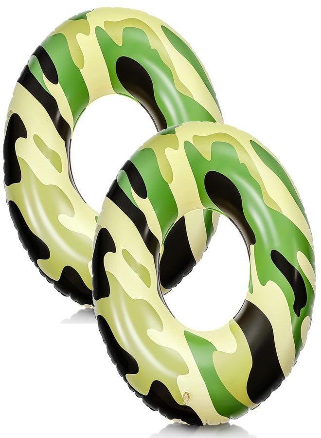 ShinyRelief Inflatable Camouflage Pool Floats 29.5inch Green and Brown Swimming Ring Pool Tube for Summer Beach Camo Birthday Party Supplies Favors Decorations (2) - Image 1