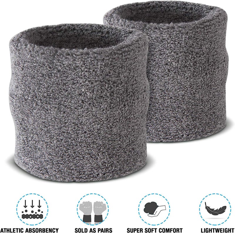 AMIFIT 3 x 3 Inch Wrist Sweatbands Tennis Wrist Bands Absorbent Sweatbands for Football Basketball Running Athletic Sports and Working Out, Pack of 1 (Grey) - Image 2