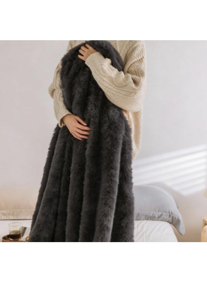 Grey M. Soft. warm and fluffy blanket for adult use! Perfect for office naps and home relaxation. Made of thickened plush material, machine washable and suitable for all seasons. Skin-friendly fabric provides warmth in winter and is ideal for air-conditioned rooms in summer. Portable design great for travel, camping or as a tatami mat. - Image 5