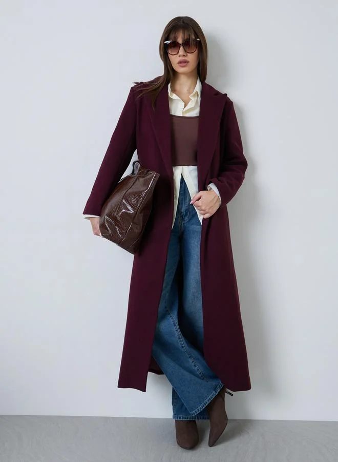 Styli Burgundy Regular Fit Wool-Like Coat