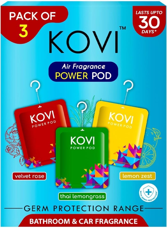 Kovi Air Fragrance Power Pods for Bathroom and Car, Long-Lasting Fragrance, Infused with Essential Oils, Lasts Up to 30 Days, Germ Protection, Pack of 3 (10g Each)  - Image 1