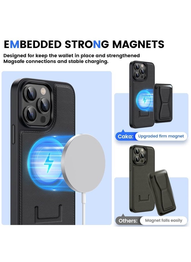 MYK Wallet Case Compatible with iPhone 15, Leather Case with Card Holder, Magnetic Detachable Card Slot with Stand (Navy Blue)