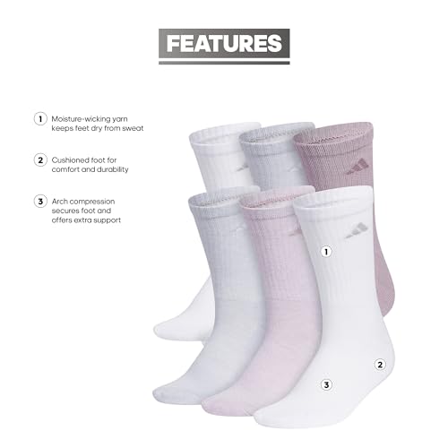 adidas Women's Athletic Cushioned Crew Socks with Arch Support, 6-Pack, Durable, Moisture-Wicking - Image 2