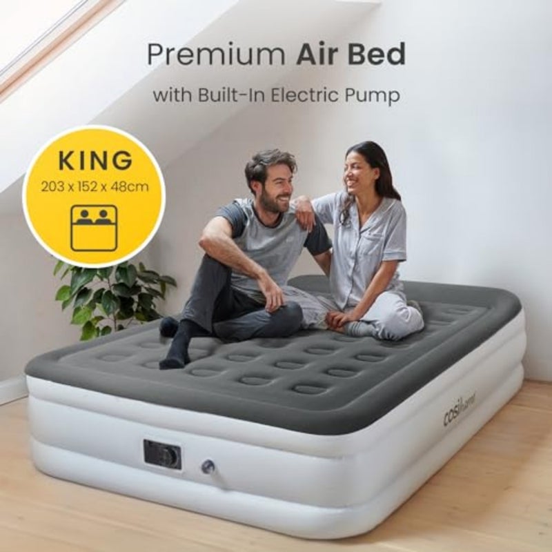 Cozy Home Deluxe King Size Air Bed with Built-in Pump, Inflatable Mattress with Filled Topper, Built-in Pillow and Storage Bag. The best inflatable bed for guests, camping and home use. 2.03m x 1.52m x 48cm, white - Image 2