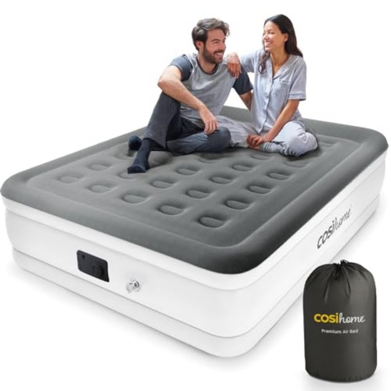 Cozy Home Deluxe King Size Air Bed with Built-in Pump, Inflatable Mattress with Filled Topper, Built-in Pillow and Storage Bag. The best inflatable bed for guests, camping and home use. 2.03m x 1.52m x 48cm, white - Image 1