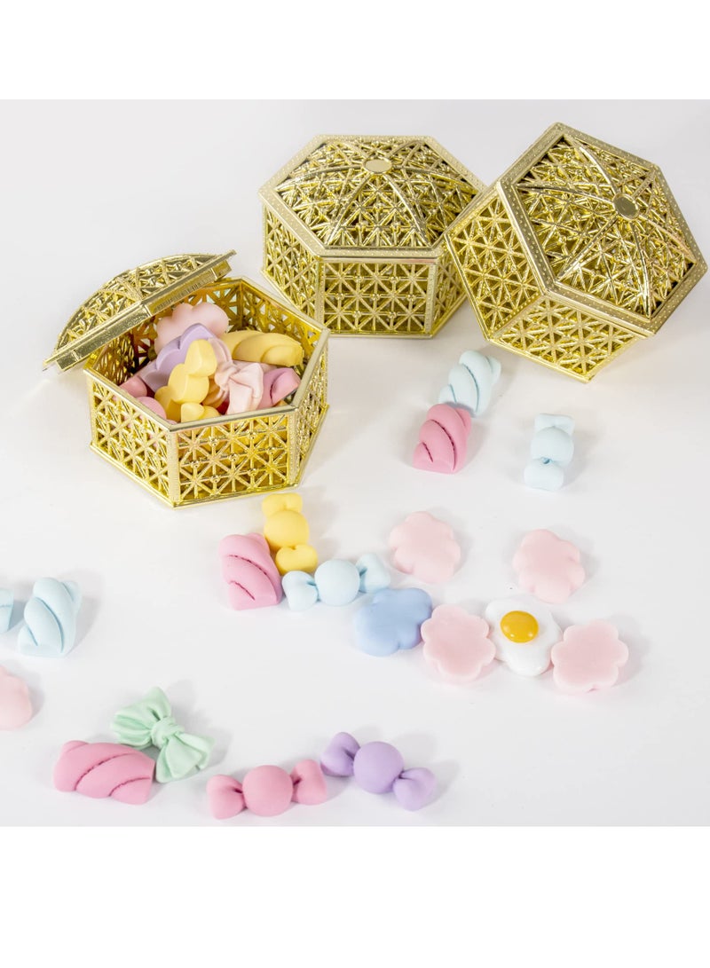 KASTWAVE 12 Pcs Hexagon Candy Boxes Plastic Wedding Favor Boxes Candy Hollow Jars Candy Storage Boxes Gift Boxes for Wedding Baby Shower Birthday Party,Hexagon Gold - Image 2