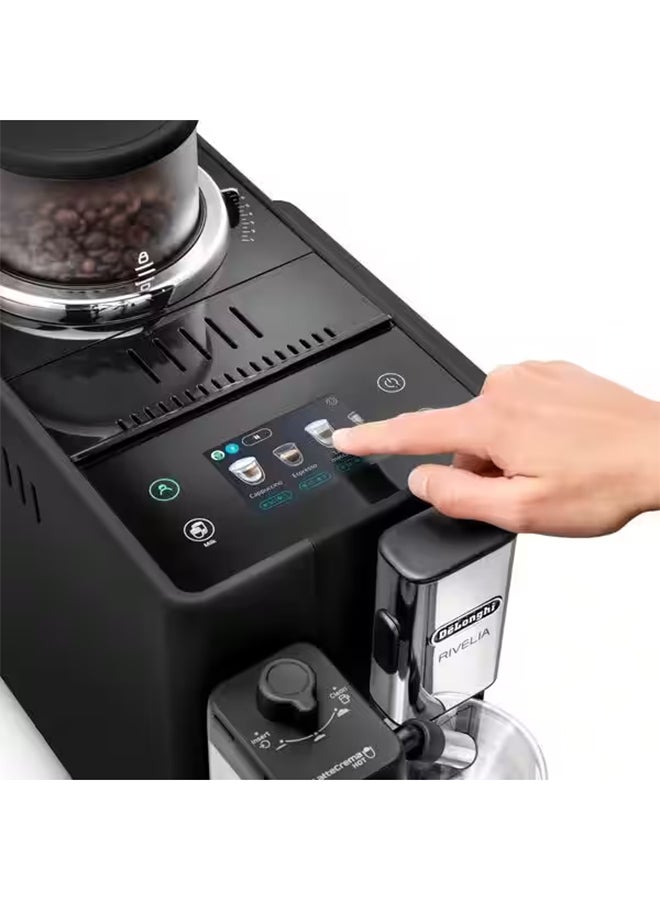 De'Longhi Rivelia Fully Automatic Coffee Machine With Lattecrema Hot, Automatic Milk Frother, Compact Size Bean To Cup Coffee Machine, 16 Recipes, Full Touch Colored Display 1.4 L 1450 W EXAM440.55.B Black - Image 5