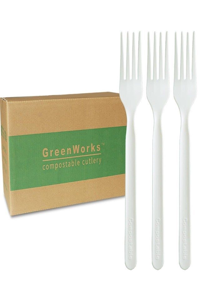 GreenWorks 1000 Count 7" Heavy-duty Compostable Forks, BPI Certified Large Bulk Disposable Cutlery Fork - Image 1