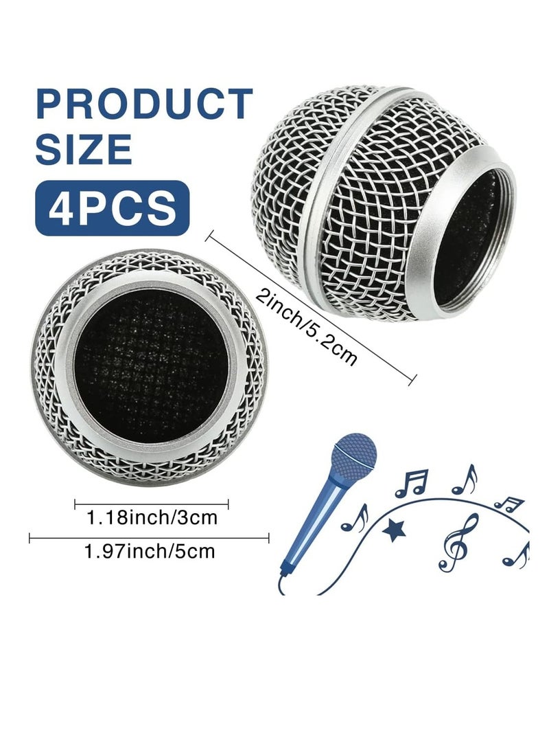 Bukela - Microphone Head Replace, Microphone Grille Ball with Inner Foam, Steel Mesh Replacement Microphone Grille Heads for Shure SM58 (4 Pack) Windscreens - Image 1