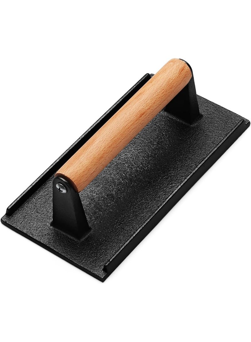 Cast Iron Burger Press, Smash Burger Press for Blackstone Weber, Heavy Duty Round 6.9In & Rectangular 8.2x4.2In Grill Press With Wood Handle, Perfect for Teppanyaki Flat Top Griddle Grill Cooking - Image 1