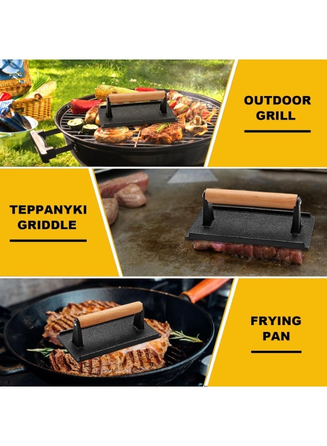 Cast Iron Burger Press, Smash Burger Press for Blackstone Weber, Heavy Duty Round 6.9In & Rectangular 8.2x4.2In Grill Press With Wood Handle, Perfect for Teppanyaki Flat Top Griddle Grill Cooking - Image 3