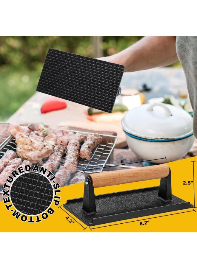 Cast Iron Burger Press, Smash Burger Press for Blackstone Weber, Heavy Duty Round 6.9In & Rectangular 8.2x4.2In Grill Press With Wood Handle, Perfect for Teppanyaki Flat Top Griddle Grill Cooking - Image 2