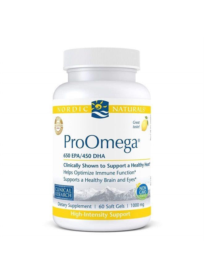 NORDIC NATURALS ProOmega, Lemon Flavor - 60 Soft Gels - 1280 mg Omega-3 - High Potency Fish Oil with EPA & DHA - Promotes Brain, Eye, Heart, & Immune Health - Non-GMO - 30 Servings  - Image 1