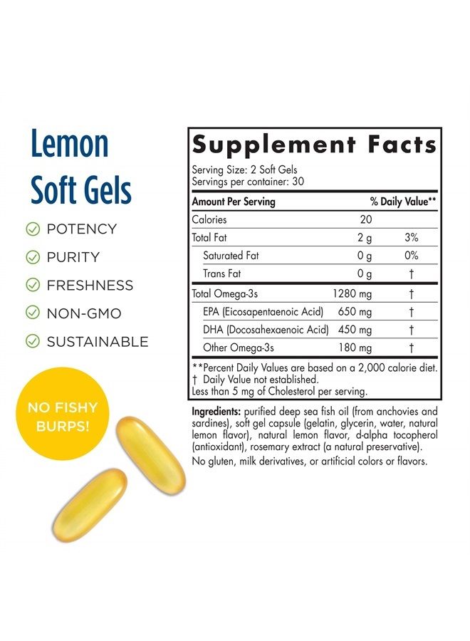 NORDIC NATURALS ProOmega, Lemon Flavor - 60 Soft Gels - 1280 mg Omega-3 - High Potency Fish Oil with EPA & DHA - Promotes Brain, Eye, Heart, & Immune Health - Non-GMO - 30 Servings  - Image 2