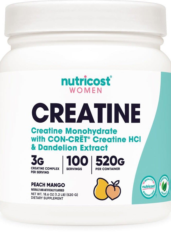 Nutricost Creatine Monohydrate Powder for Women, Micronized, Peach Mango, 100 Servings - Vegetarian, Non-GMO, Gluten Free - Image 1