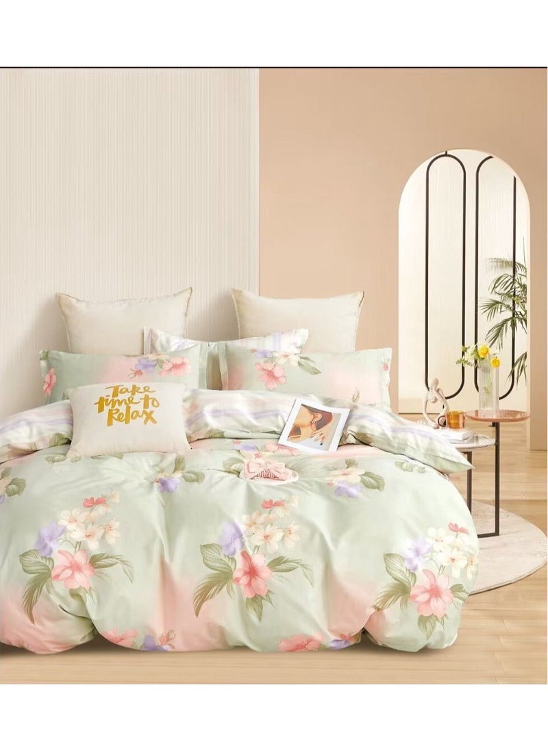 llwoo Super King Size Duvet Cover Set Hotel Luxury Feel Bedding Set Cotton Material Bedding Set Fad and Wrinkle Resistant Set Include 1 Fitted Bed Sheet 1 Duvet Cover and 4 Pillowcases 220x240c 