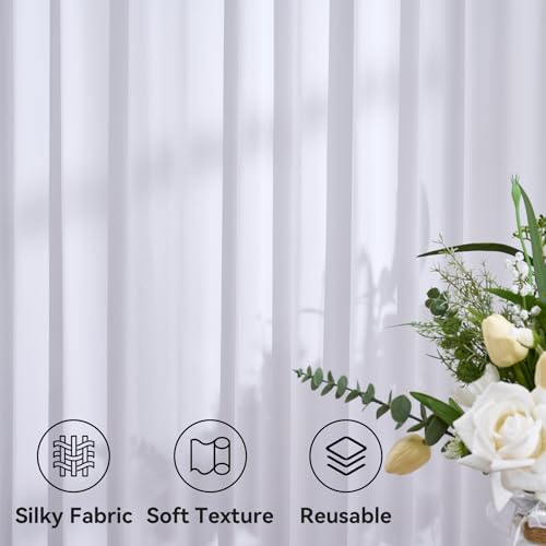 Htper 10ftx12ft Wrinkle Free White Backdrop Curtain for Wedding Parties, Silky Polyester 12 ft Long Photo Backdrop Drapes Back Drop Cloth Drapery for Birthday Baby Shower Photography Background - Image 4