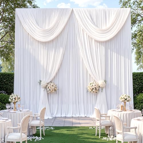Htper 10ftx12ft Wrinkle Free White Backdrop Curtain for Wedding Parties, Silky Polyester 12 ft Long Photo Backdrop Drapes Back Drop Cloth Drapery for Birthday Baby Shower Photography Background - Image 3