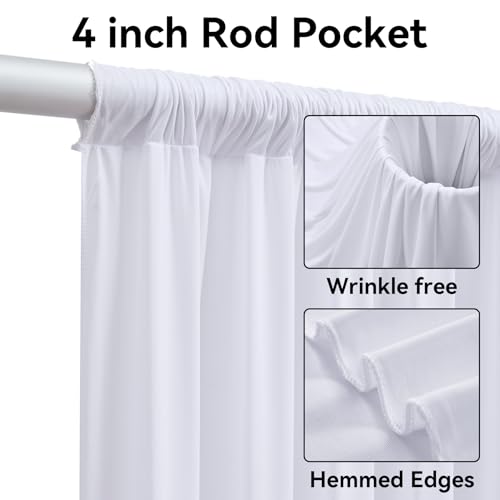 Htper 10ftx12ft Wrinkle Free White Backdrop Curtain for Wedding Parties, Silky Polyester 12 ft Long Photo Backdrop Drapes Back Drop Cloth Drapery for Birthday Baby Shower Photography Background - Image 2