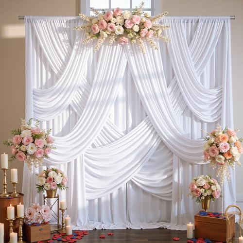 Htper 10ftx12ft Wrinkle Free White Backdrop Curtain for Wedding Parties, Silky Polyester 12 ft Long Photo Backdrop Drapes Back Drop Cloth Drapery for Birthday Baby Shower Photography Background - Image 1