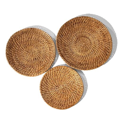 SCISSORS CRAFT | Rattan Cane Multipurpose Trays (Set of 3) | Handmade Round Bamboo Serving & Gift Packaging Tray | Dining Table Tray - Image 1