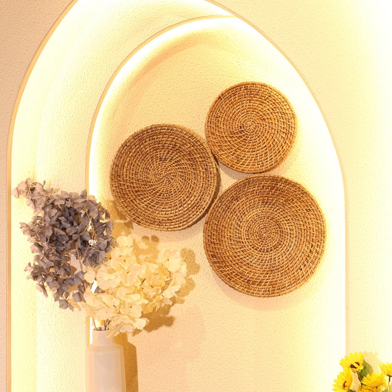 SCISSORS CRAFT | Rattan Cane Multipurpose Trays (Set of 3) | Handmade Round Bamboo Serving & Gift Packaging Tray | Dining Table Tray - Image 5